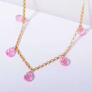 18K YELLOW GOLD NECKLACE WITH PINK STONE