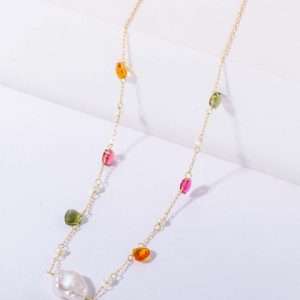 18K YELLOW GOLD NECKLACE WITH COLORED STONES