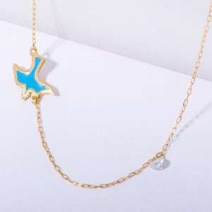 18K YELLOW GOLD NECKLACE WITH TURQUOISE ENAMEL BIRD