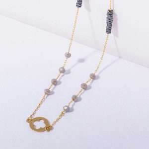 18K YELLOW GOLD CROSS NECKLACE WITH STONE