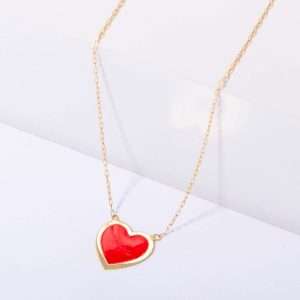 18K YELLOW GOLD NECKLACE WITH GOLD HEART AND RED ENAMEL