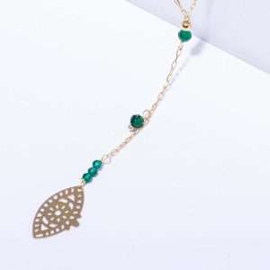 18K YELLOW GOLD EVIL EYE NECKLACE WITH GREEN STONE