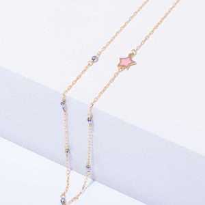 18K YELLOW GOLD NECKLACE WITH HEMATITE AND PINK ENAMEL