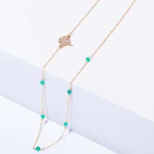 18K YELLOW GOLD CLOVERLEAF NECKLACE WITH GREEN STONE