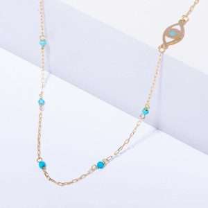 18K YELLOW GOLD EVIL EYE NECKLACE WITH TURQUOISE AND ENAMEL