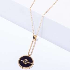 18K YELLOW GOLD NECKLACE WITH BLACK STONE