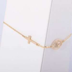 18K YELLOW GOLD CROSS BRACELET WITH ST. CHARBEL