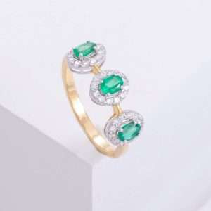 18K YELLOW GOLD RING WITH WHITE DIAMOND AND COLORED STONES