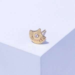 18K YELLOW GOLD SINGLE STUD EARRING WITH WHITE DIAMOND