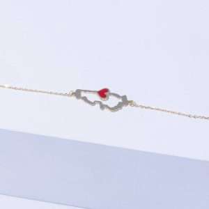 18K YELLOW GOLD LEBANON MAP BRACELET WITH RED ENAMEL HEART