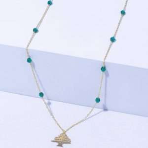 18K YELLOW GOLD CEDAR NECKLACE WITH GREEN STONE