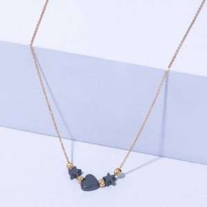 18K YELLOW GOLD HEART AND STAR HEMATITE NECKLACE