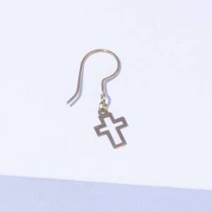 18K YELLOW GOLD SINGLE HOOP CROSS EARRING