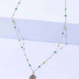 18K YELLOW GOLD LEAF NECKLACE WITH STONE