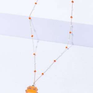 18K YELLOW GOLD CRAB NECKLACE WITH ORANGE ENAMEL AND STONE