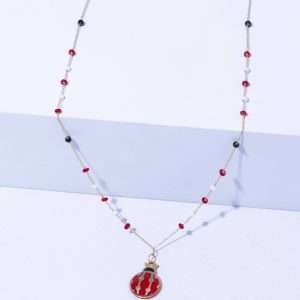 18K YELLOW GOLD LADYBUG NECKLACE WITH STONE