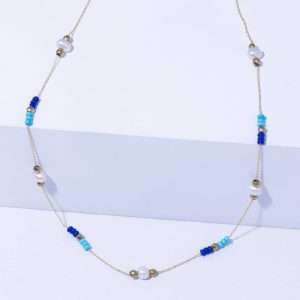18K YELLOW GOLD NECKLACE WITH PEARL AND COLORED STONE