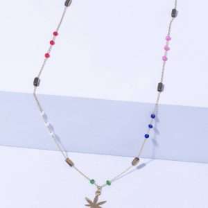 18K YELLOW GOLD LEAF NECKLACE WITH STONE