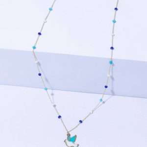 18K YELLOW GOLD BIRD NECKLACE WITH COLORED ENAMEL AND STONE