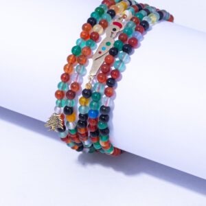 18K YELLOW GOLD JEZZINE BRACELET WITH MULTI COLOR AGATE STONE