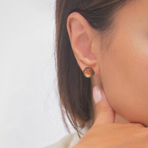 18K PINK GOLD PAIR EARRING WITH BLACK DIAMOND