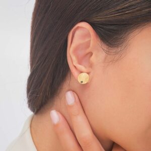 18K YELLOW GOLD EARRINGS PAIR WITH BLACK DIAMOND