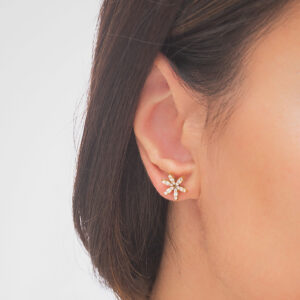 18K PINK GOLD FLOWER PAIR EARRING WITH WHITE DIAMOND
