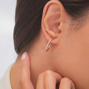 18K PINK GOLD PAIR EARRING WITH WHITE DIAMOND