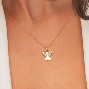 18K PINK GOLD ANGEL NECKLACE WITH WHITE DIAMOND