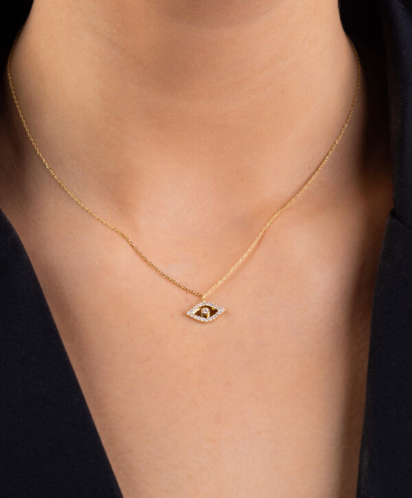 18K YELLOW GOLD EYE NECKLACE WITH WHITE DIAMOND - Image 2