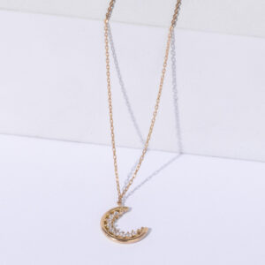 18K YELLOW GOLD MOON NECKLACE WITH WHITE DIAMOND