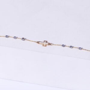 18K YELLOW GOLD CROSS BRACELET WITH WHITE ENAMEL AND HEMATIT STONE