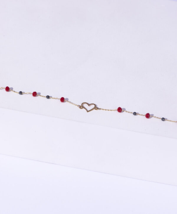 18K YELLOW GOLD HEART BRACELET WITH COLORED STONE