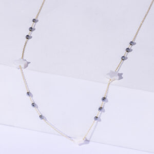 18K YELLOW GOLD TRIPLE STAR NECKLACE WITH HEMATIT STONE