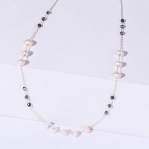 18K YELLOW GOLD NECKLACE WITH PEARL AND STONE
