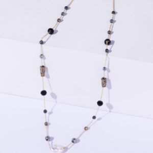 18K YELLOW GOLD NECKLACE WITH MOTHER OF PEARL AND HEMATIT STONE