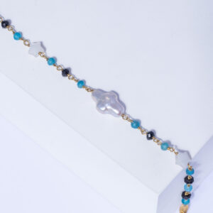 18K YELLOW GOLD CROSS BRACELET WITH MOTHER OF PEARL