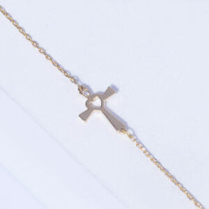 18K YELLOW GOLD CROSS BRACELET WITH WHITE DIAMOND
