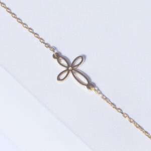 18K YELLOW GOLD CROSS BRACELET WITH WHITE DIAMOND