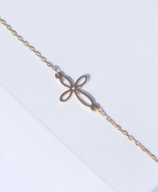 18K YELLOW GOLD CROSS BRACELET WITH WHITE DIAMOND