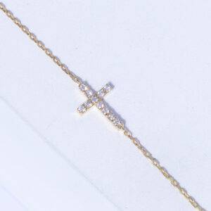 18K YELLOW GOLD CROSS BRACELET WITH WHITE DIAMOND