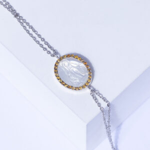 18K WHITE GOLD VIRGIN MARY BRACELET WITH YELLOW DIAMOND