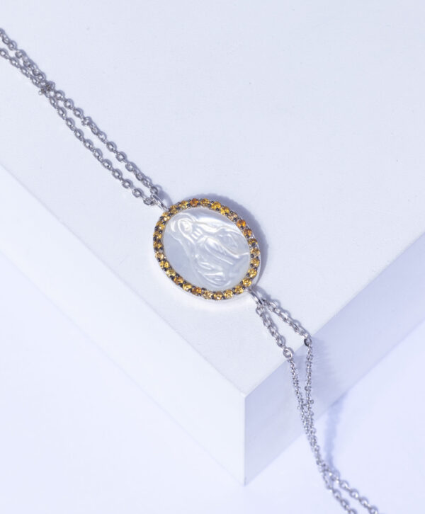 18K WHITE GOLD VIRGIN MARY BRACELET WITH YELLOW DIAMOND