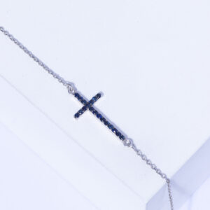 18K WHITE GOLD CROSS BRACELET WITH BLUE SAPPHIRE