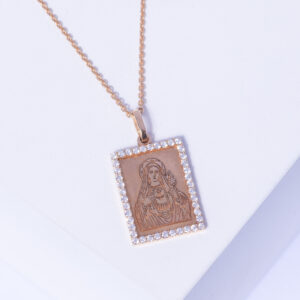 18K YELLOW GOLD VIRGIN MARY NECLACE WITH WHITE DIAMOND