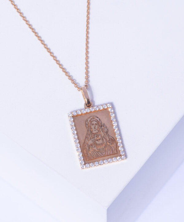 18K YELLOW GOLD VIRGIN MARY NECLACE WITH WHITE DIAMOND