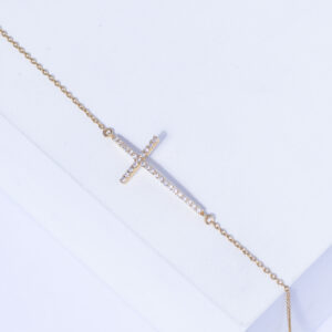 18K YELLOW GOLD CROSS BRACELET WITH WHITE DIAMOND