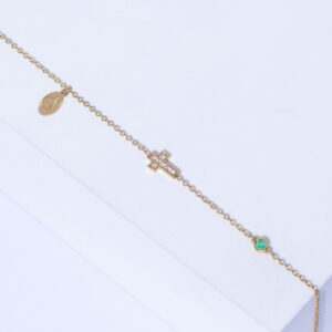 18K YELLOW GOLD CROSS BRACELET WITH WHITE DIAMOND