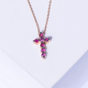 18K YELLOW GOLD CROSS NECKLACE WITH SEMI-PERCIOUS STONE