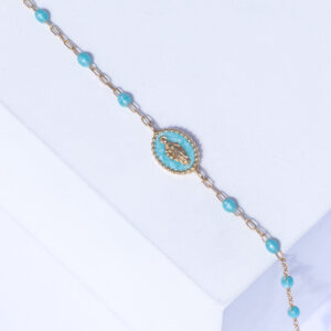 18K YELLOW GOLD VIRGIN MARY BRACELET WITH TURQUOISE ENAMEL